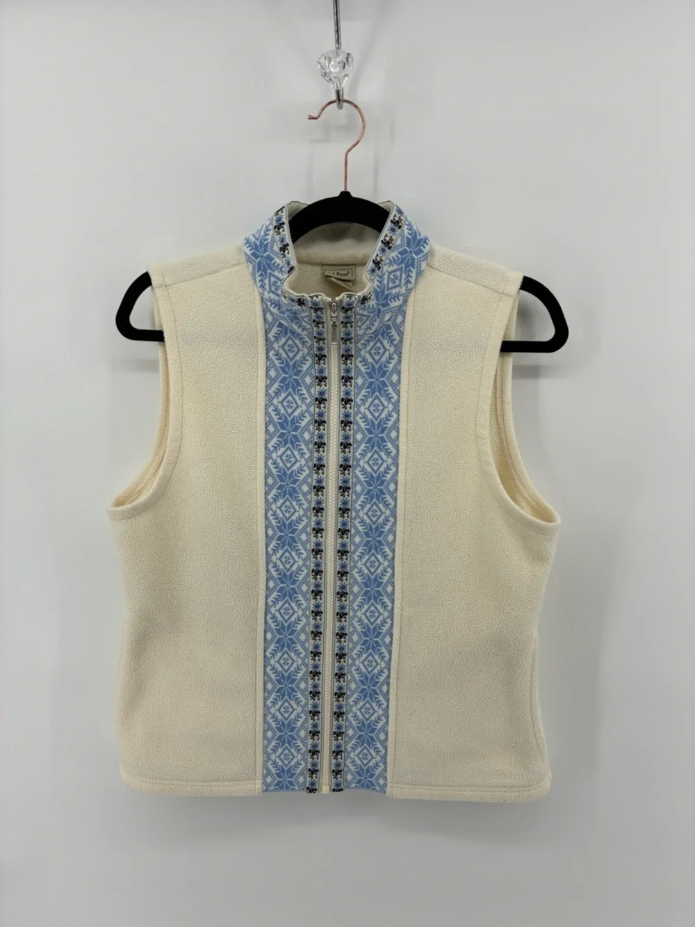 L.L. Bean Women's Cream Fleece Vest with Nordic Trim - Picture 1 of 7